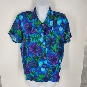 VINTAGE California Krush 100% Rayon Tropical Hawaiian Shirt Medium Floral